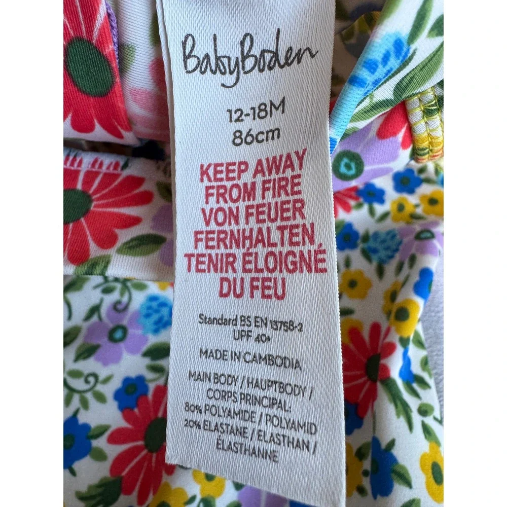 Baby Boden Floral Sun Safe Swimsuit Long Sleeve Rash Guard 12-18M UPF 40+ Daisy